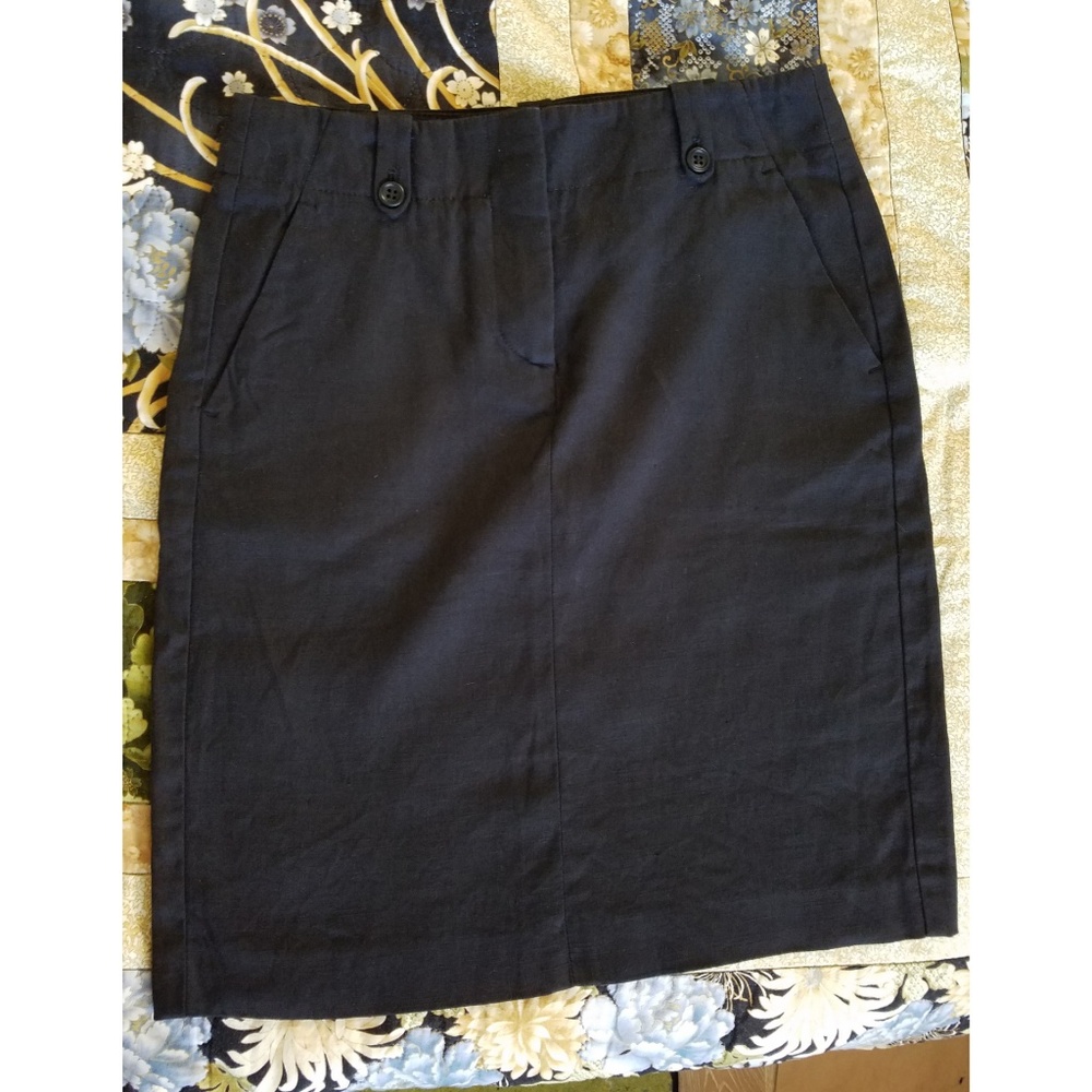 Theory black linen blend pencil skirt sz 0